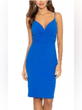 Betsy & Adam Royal Blue Short V-Neck Wrap Crepe Midi Dress Style #L131624